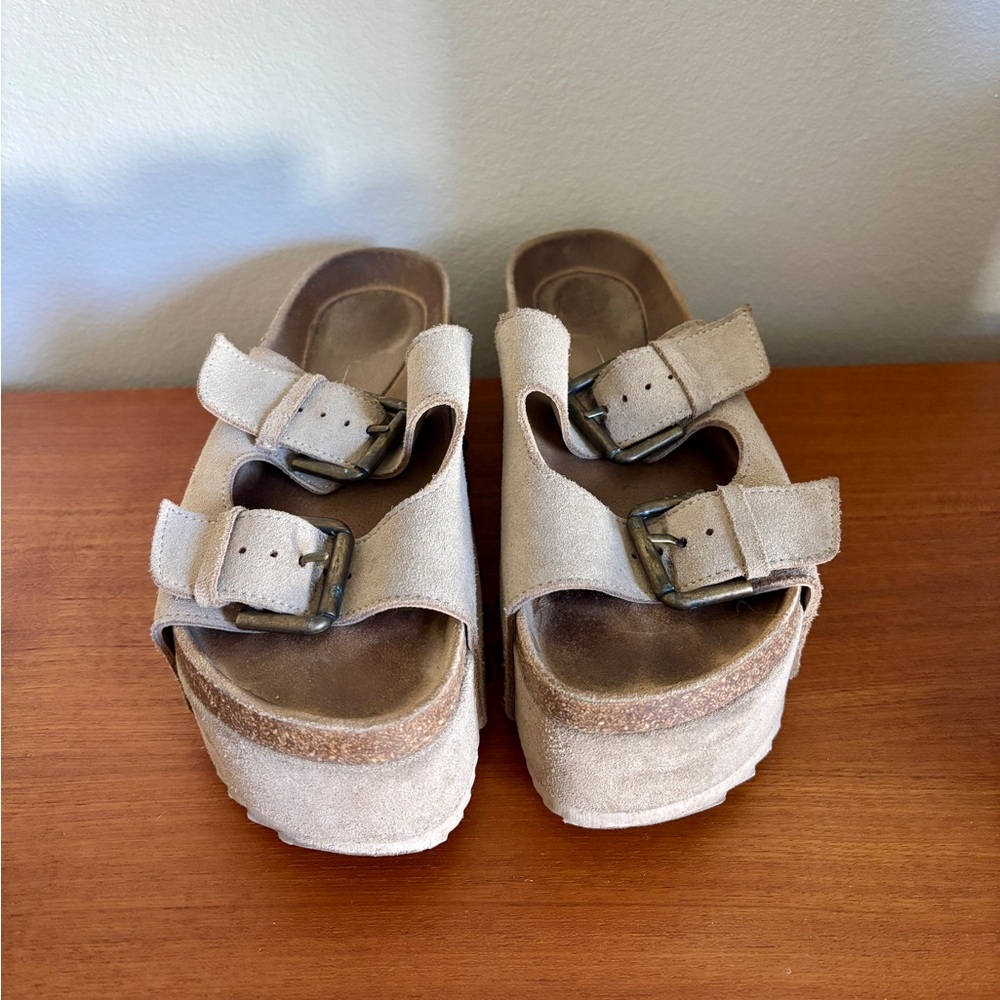 Intentionally blank platform suede sandals